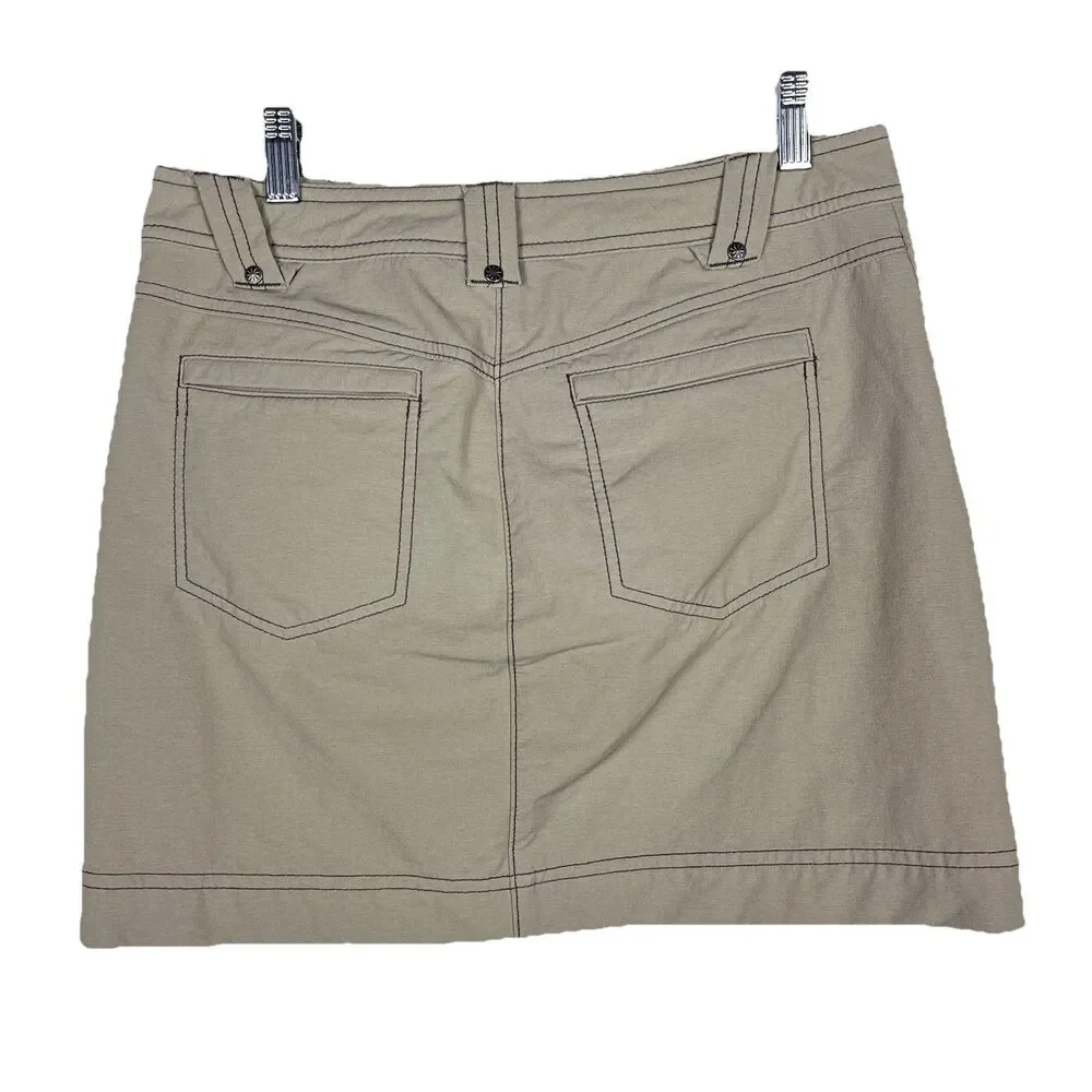 Athleta Take a Hike Mini Skirt Womens 2 Tan Khaki Side Snaps 861832 Active
